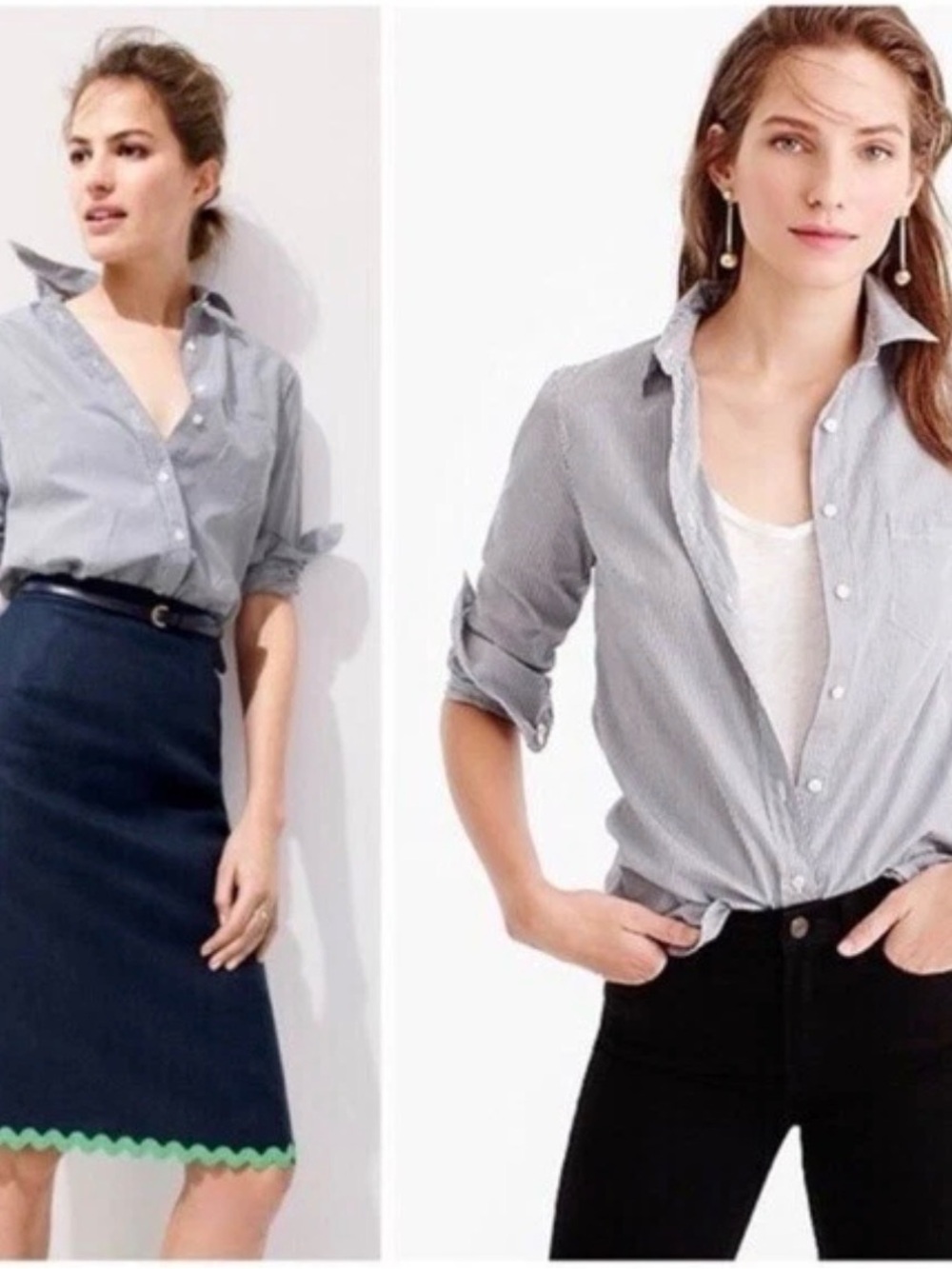 J. Crew Navy Blue Striped Button Boy Shirt Sz 10